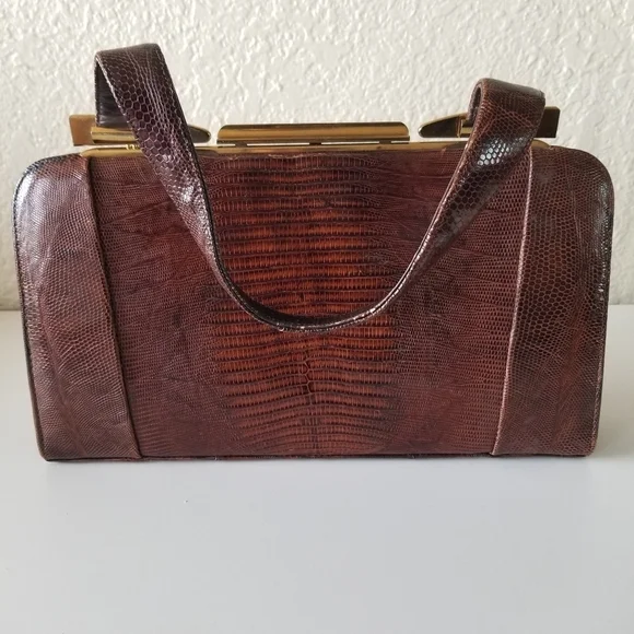 VintageLizard Leather Top Handle Bag